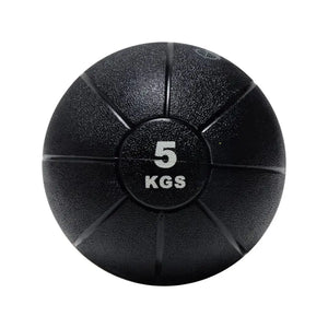 An Attack Fitness Medicine Ball (8kg) in black, featuring a textured surface and grooves with white 8 KGS text at the center, ideal for power, strength & functional training, shown from above on a white background.