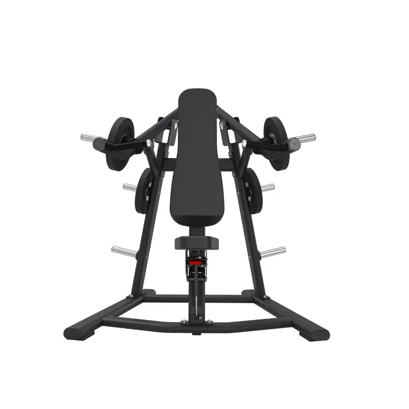 The ATTACK STRENGTH Plate Loaded Shoulder Press by Attack Fitness is a black machine with padded backrest and handles, designed for upper body strength and optimal shoulder activation, shown front-facing on a white background.