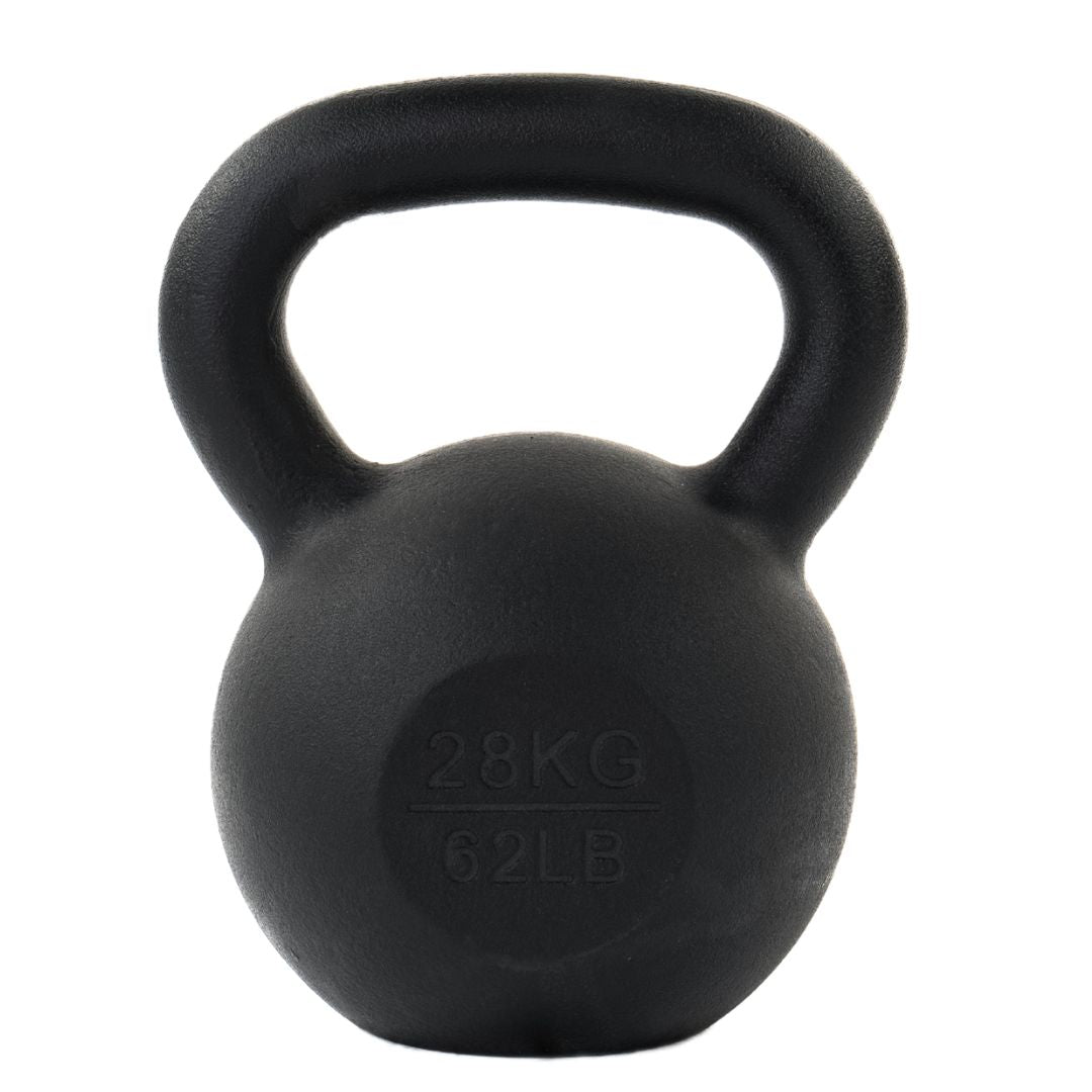 The ATTACK Fitness Cast Iron Kettlebell, weighing 4 kg/9 lbs, is displayed on a white background. Its ergonomic handle ensures a comfortable grip, perfect for functional strength training.