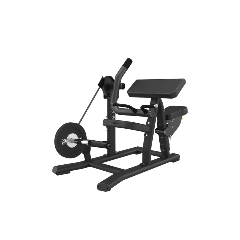 The ATTACK STRENGTH Plate Loaded Bicep Curl by Attack Fitness is a commercial arm curl machine with a black padded bench and footrests, designed for upper body exercises to help build arm strength.