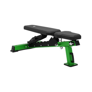 The Exigo EXIGO Adjustable Bench 2.0 – FID Weight Bench is a premium green and black padded bench with adjustable angles and a sturdy metal frame, perfect for versatile strength training workouts.