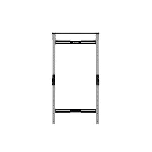 The Exigo X70 Folding Rack by Exigo is a freestanding metal squat rack with two vertical posts, adjustable safety bars, and horizontal supports—offering a space-saving weightlifting and strength training solution for your home gym.