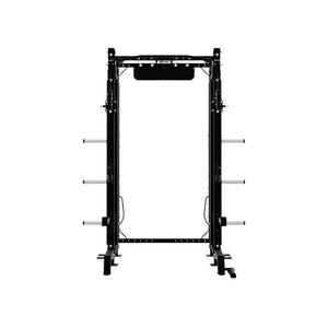 The Exigo EXIGO X70 Cable Half Rack, a commercial-grade weightlifting rack with an adjustable cable system, horizontal barbell holders, and vertical frame from Exigo, is shown against a white background.