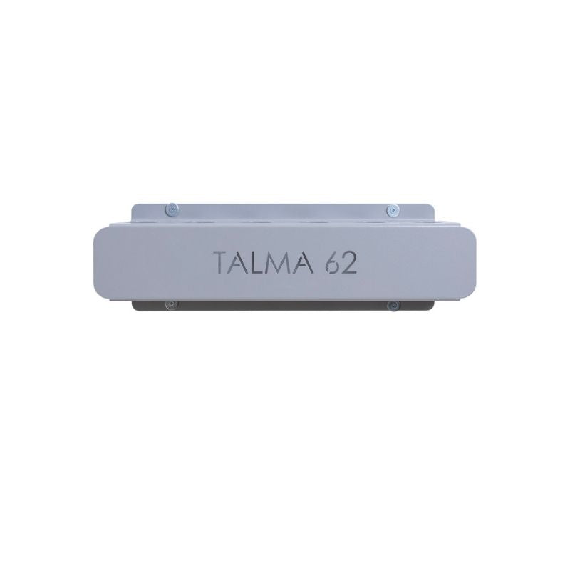 A rectangular, light gray metal box labeled “HEGREN Stability Bar Wall Rack” by Hegren, designed for space-saving Pilates studio storage, is displayed against a white background.