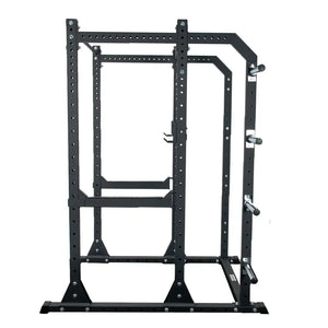 The Jordan JORDAN HELIX Power Rack (LTR) Weight Storage Horns Attachment (Pair) features a black, vertical metal design with multiple holes and four angled pegs for smart bumper plate or gym equipment storage.