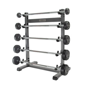 The JORDAN Fixed Barbell - Straight Bar by Jordan features grey/black rubber-coated round weights and a silver grip, weighs 10 kg, and is ideal for home gyms. Displayed on a white background.