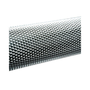 Close-up of the JORDAN Lightweight Aluminium Technique Bar (7kg, 1830mm) from Jordan, featuring a cylindrical surface with diamond-patterned knurling for enhanced grip—ideal for Olympic training.