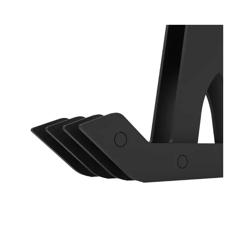 The JORDAN Olympic Barbell Jack – Quick-Load Deadlift Tool (300kg Max) by Jordan is a black metal barbell jack with a vertical handle and angled base, ideal for garage gyms. "JORDAN" is labeled on the side, shown isolated on a white background.