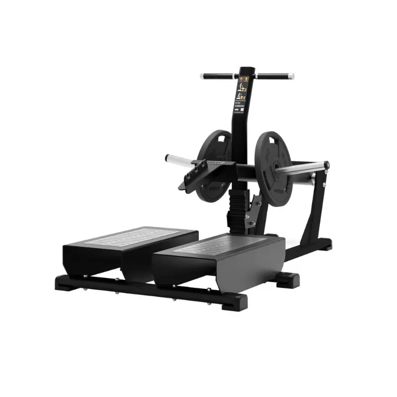 The JORDAN Plate Loaded Belt Squat by Jordan is a black, commercial-grade machine for spinal-safe leg and glute training. It has dual foot platforms, padded support, handles, and side weight plates, all shown on a plain white background.