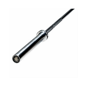 A close-up of the Jordan JORDAN Elite Olympic Bar – 20kg, 7ft, 185,000 PSI with knurled grip and smooth sleeve, designed for weightlifting and strength training, set against a plain white background.