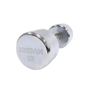 A single JORDAN Chrome Dumbbell by Jordan, featuring a sleek, chip-resistant finish and "JORDAN 2" engraving, perfect for any home gym, displayed on a plain white background.
