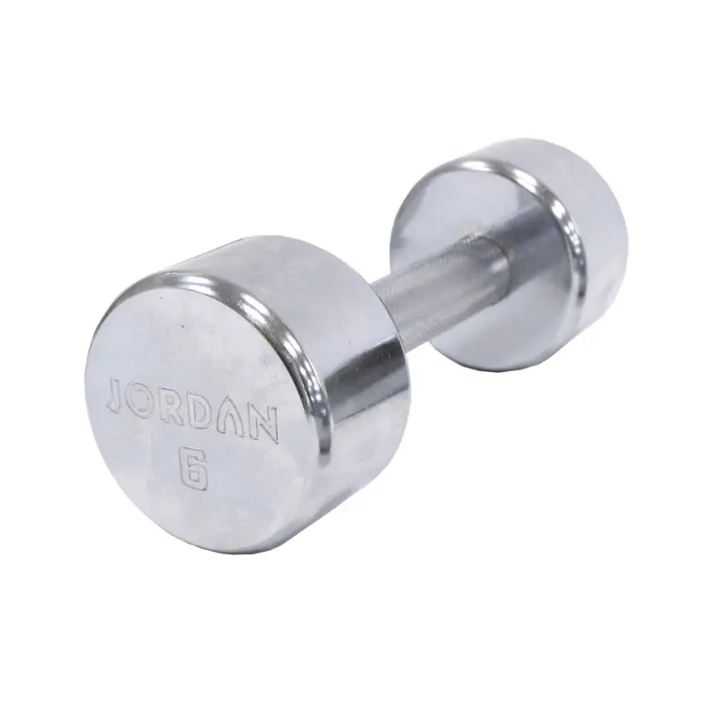 A single JORDAN Chrome Dumbbell by Jordan, featuring a sleek, chip-resistant finish and "JORDAN 2" engraving, perfect for any home gym, displayed on a plain white background.