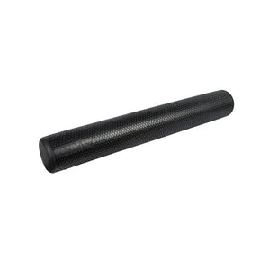 The Jordan Recovery Foam Roller features a black, cylindrical textured rubber design, perfect for light massage and injury rehab—ideal for those seeking gentle relief similar to handlebar grips.