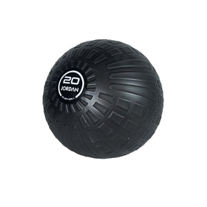 The JORDAN High-Performance Slam Ball by Jordan features a black textured surface and a circular label with “20 JORDAN” and “20LB/9KG” in white, making it ideal for strength-based training.