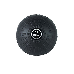 The JORDAN High-Performance Slam Ball by Jordan is black with a textured surface, features "9 JORDAN" in white at the center, and is designed for high-intensity training. Seen from above on a white background.