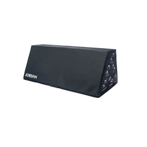 The JORDAN Soft Hip Thrust Bench is a black, rectangular EVA foam platform with the brand name on the side and workout illustrations—ideal for glute and strength exercises like hip thrusts.