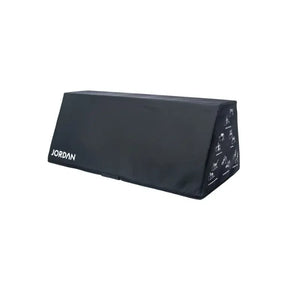 The JORDAN Soft Hip Thrust Bench is a black, rectangular EVA foam platform with the brand name on the side and workout illustrations—ideal for glute and strength exercises like hip thrusts.