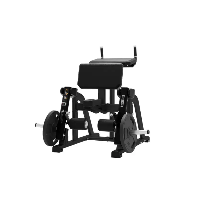The JORDAN Iso-Lateral Standing Leg Curl by Jordan is a commercial strength machine for hamstring isolation, featuring padded supports, handles, weight plates, and adjustable foot pads—ideal for targeted leg training in professional gyms.