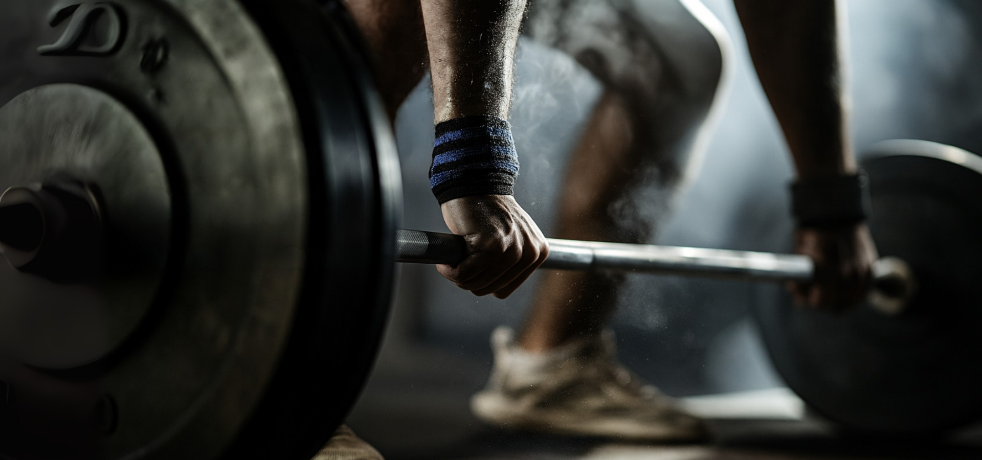 Person lifting a barbell with weights in a gym setting