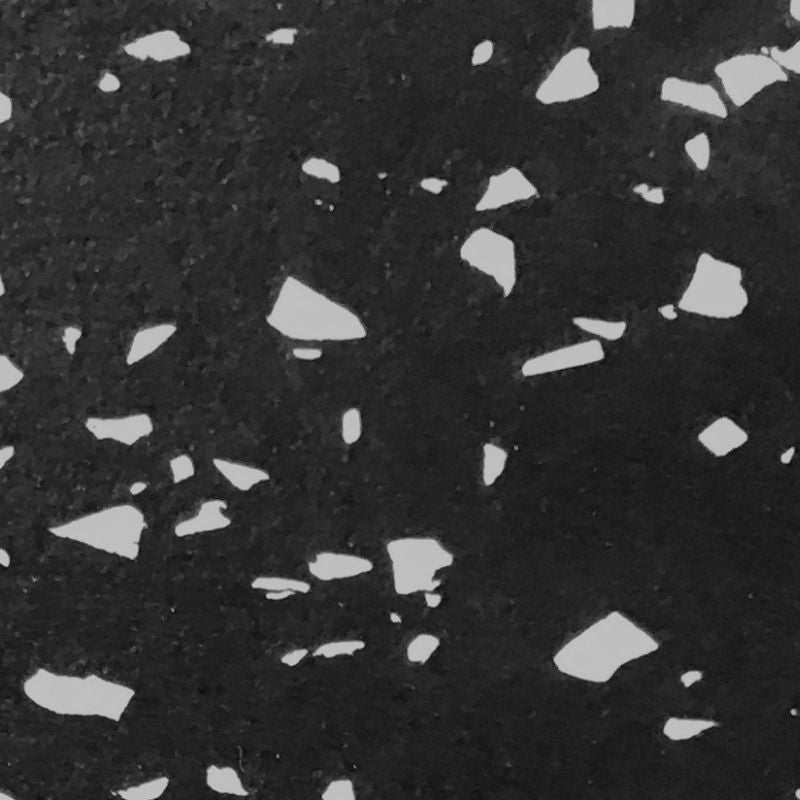 Close-up of the MYO Strength - Rubber Black Tile with White Speckled Surface. The MYO Strength mats non-slip surface and thickness are highlighted against a white background.