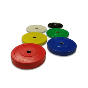 A green MYO Strength Coloured Rubber Bumper Plate (10kg/22lb) with purple text and a metal center hole, part of the Olympic Standard colour-coded range (2.5kg–25kg) by MYO Strength.