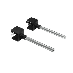 The Jordan HELIX Pull Up Bar Attachment clamp is a metal tool with a long cylindrical handle and rectangular black clamp head, using a screw mechanism to securely attach your JORDAN HELIX Pull Up Bar to the rack in any home gym.