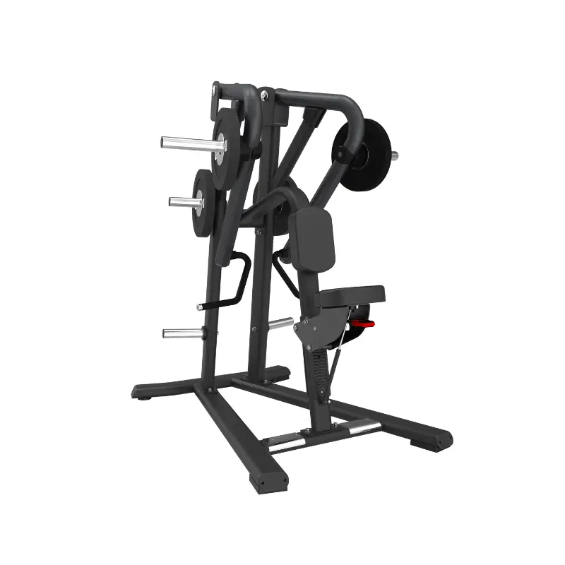 The ATTACK STRENGTH Plate Loaded Low Row – Dual Grip Back Training Machine by Attack Fitness is a black, plate-loaded unit with a padded seat and backrest, dual handles, and weight holders—ideal for upper body workouts in commercial gyms.