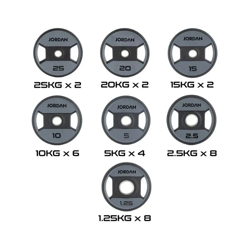 JORDAN Dual Grip Urethane Plates – Premium Olympic Weight Plates with Ergonomic Handles - Home Gym Pro