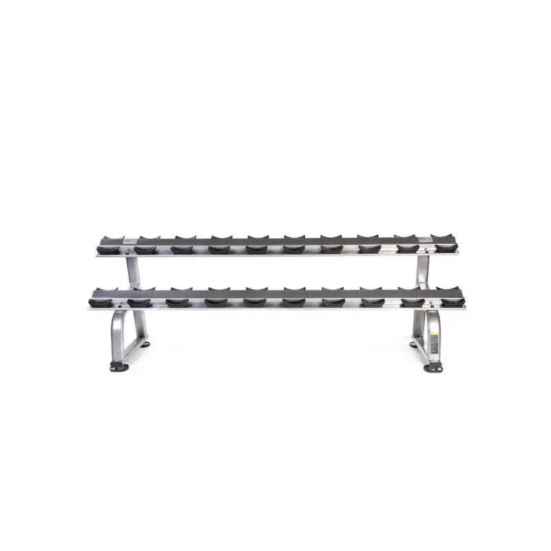 Metal bench with black rubber pads on a white background