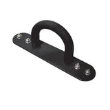 The Jordan Black JORDAN Battle Rope Anchor, designed for wall or floor mounting battle ropes, resistance bands, and suspension trainers, features a curved handle and four bolts; shown on a white background.