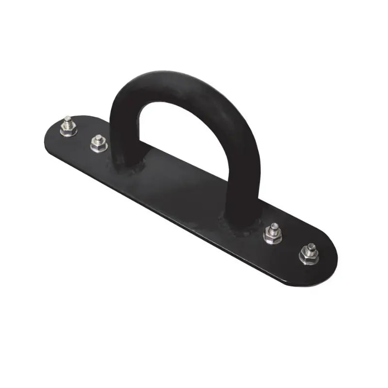 The Jordan Black JORDAN Battle Rope Anchor, designed for wall or floor mounting battle ropes, resistance bands, and suspension trainers, features a curved handle and four bolts; shown on a white background.