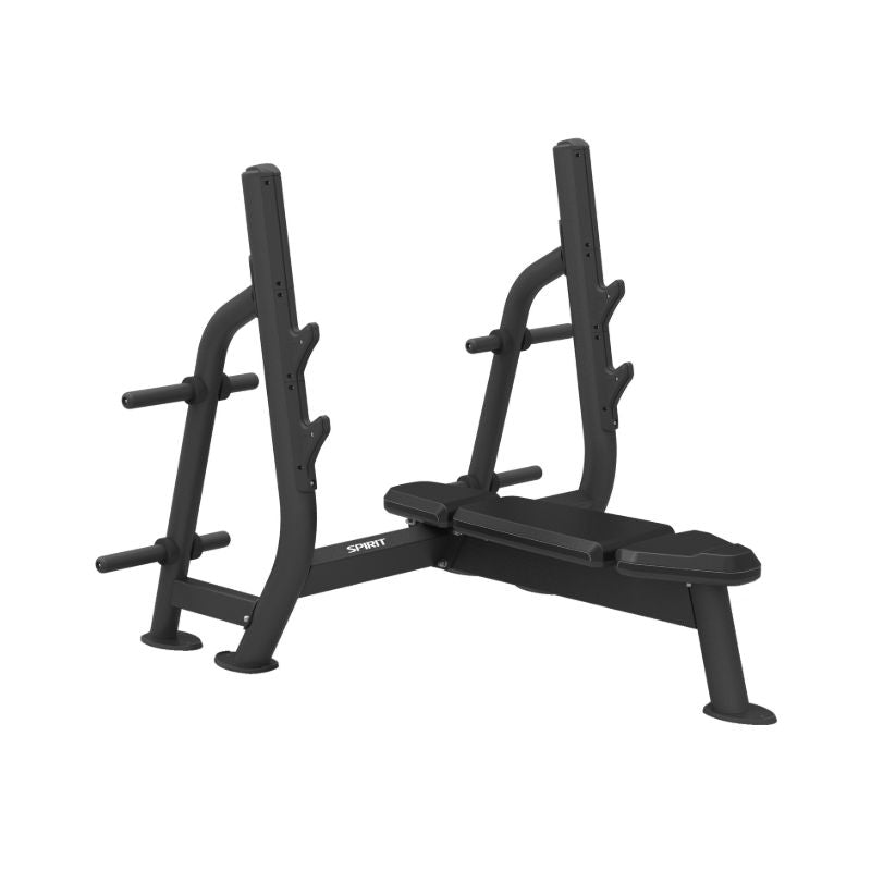 Black weight bench with adjustable arms on a white background