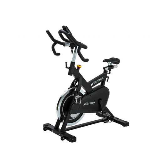 The Attack Fitness B1 Studio Bike is a high-performance indoor cycle with friction resistance, adjustable handlebars and seat, a front flywheel, and sturdy supports—perfect for intense studio workouts.