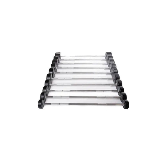 MYO Strength Rubber Solid End Barbell Set (10 Bars) | 10kg–50kg Fixed Straight Barbells | Chrome Grip | Commercial-Grade MYO Strength