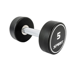 Black dumbbell with 'Spirit' branding on a white background