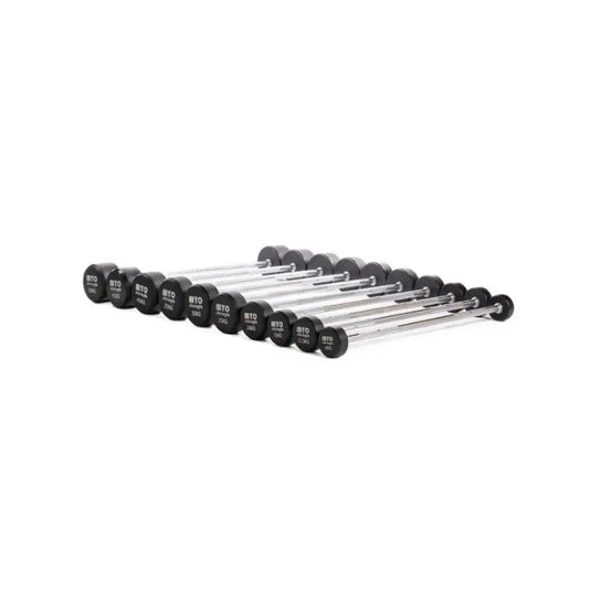 MYO Strength Urethane Solid End Barbell Set | 10 Fixed-Weight Straight Bars (10–50kg) | Chrome Grip | 2-Year Warranty MYO Strength
