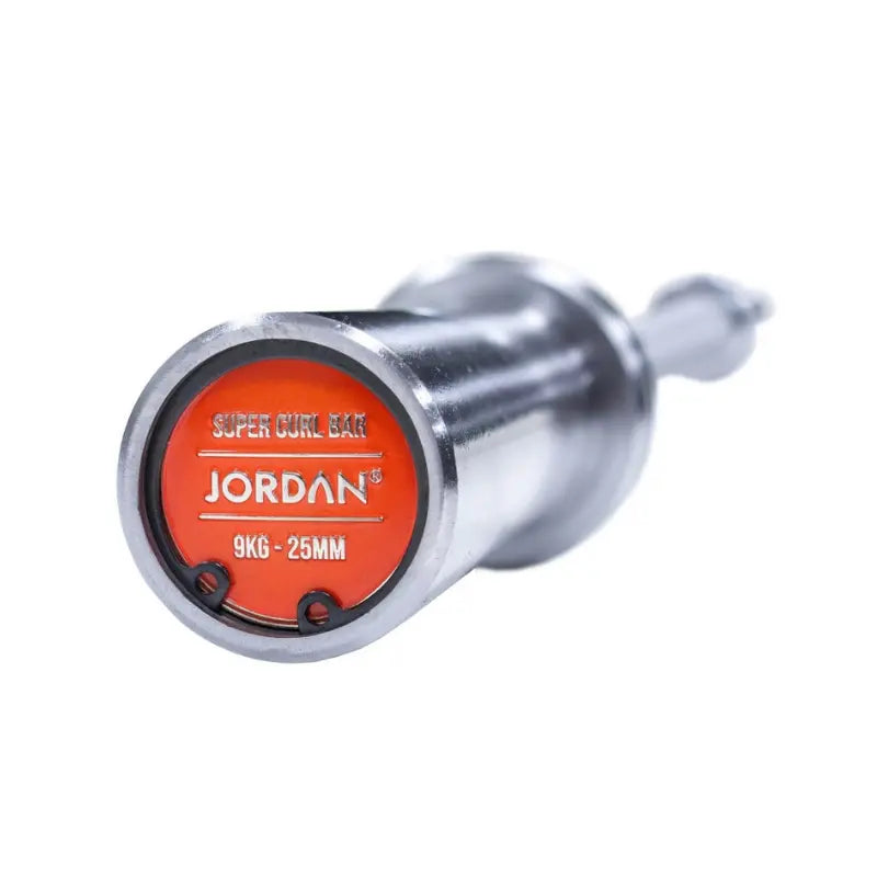 The JORDAN Steel Series Super Curl Bar – 1200mm Olympic Barbell for Biceps & Triceps by Jordan features angled grips and smooth cylindrical ends for weight plates, shown on a plain white background.