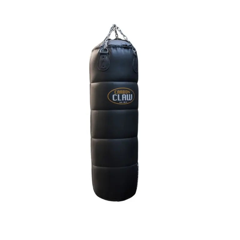 The Carbon Claw Pro FX-7 Series 4FT Heavy Punch Bag (45kg, foam padded) in black synthetic leather with chain attachments and logo is designed for boxing training, shown hanging against a plain white background.