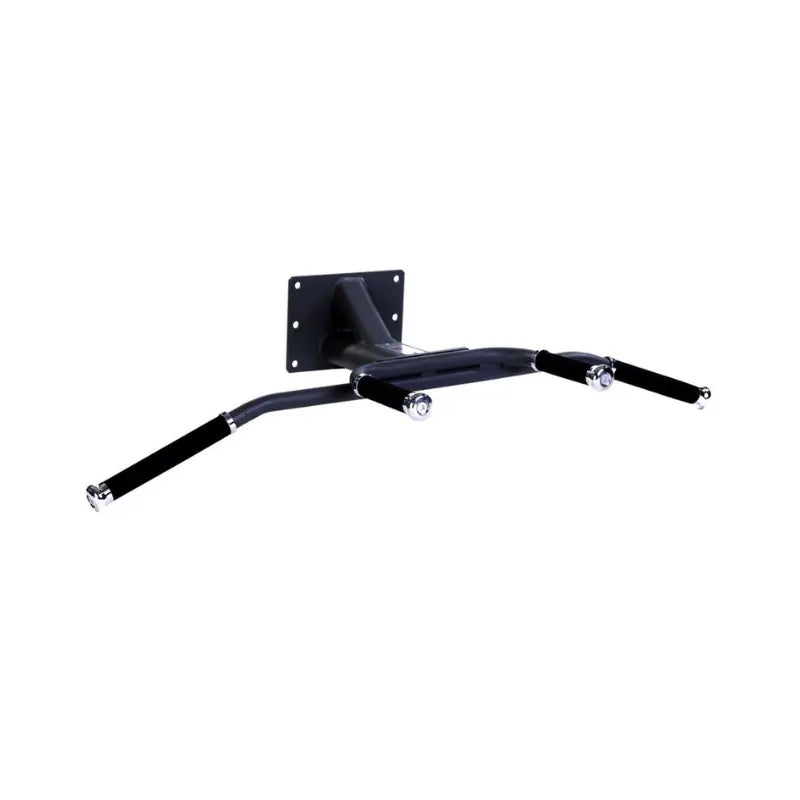 The JORDAN Premium Chin-Up Bar by Jordan is a wall-mounted, black pull-up bar with multiple grip positions and padded handles, ideal for upper body workouts at home or in the gym. Secure metal construction with mounting plate ensures stability.