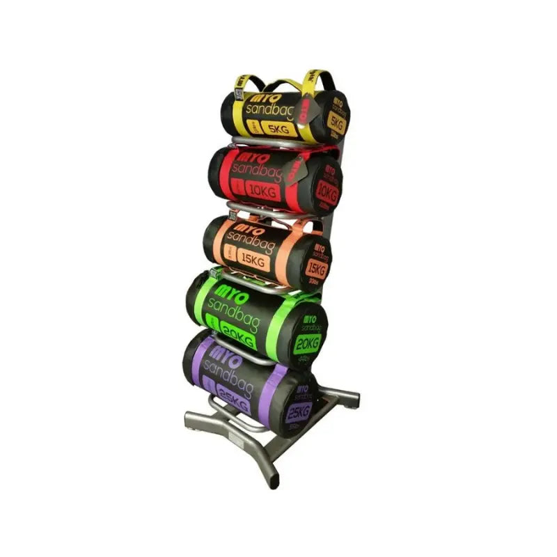MYO Strength Sandbag Rack – 5-Tier Storage for Sandbags & Slam Balls (Silver) MYO Strength