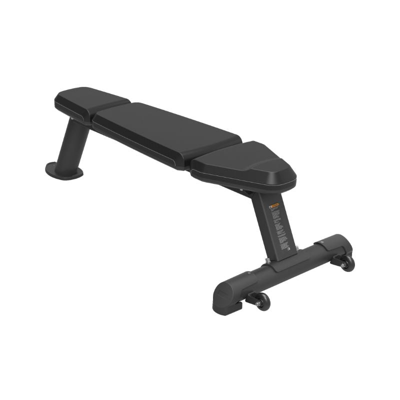 Black flat weight bench on a white background