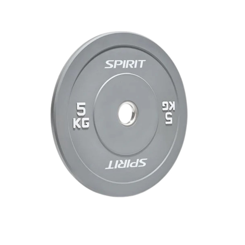 Gray weight plate with 'Spirit' branding on a white background