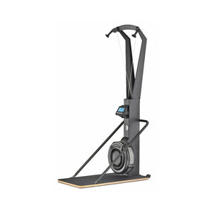 Black rowing machine on a white background