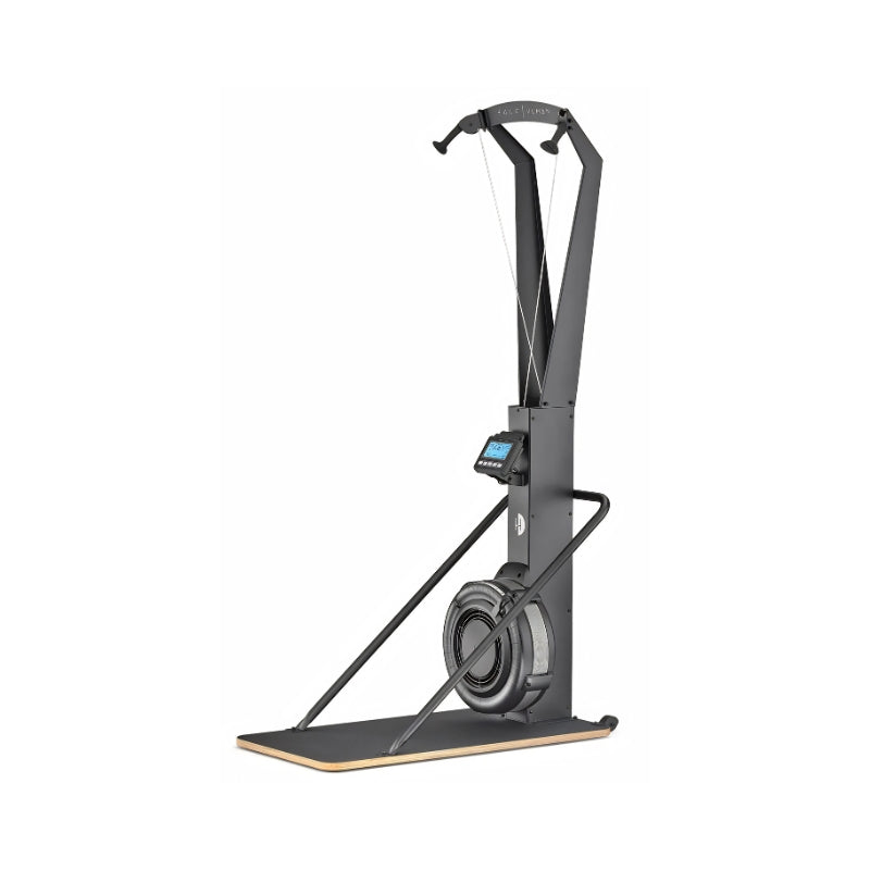 Black rowing machine on a white background