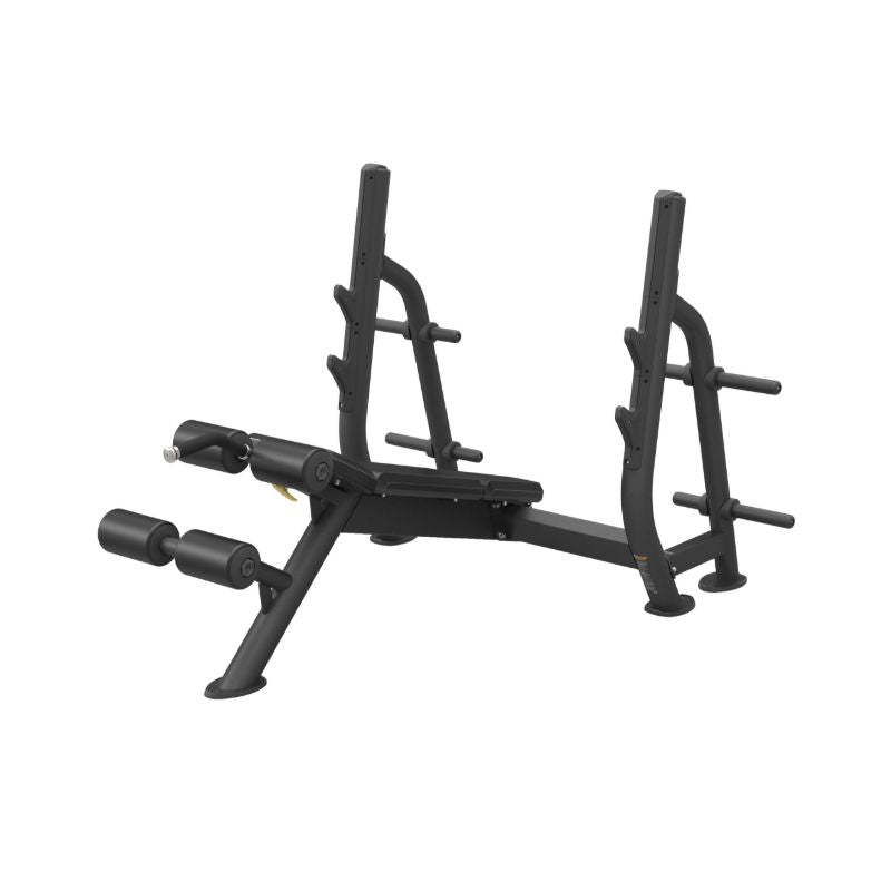 Black weight bench on a white background