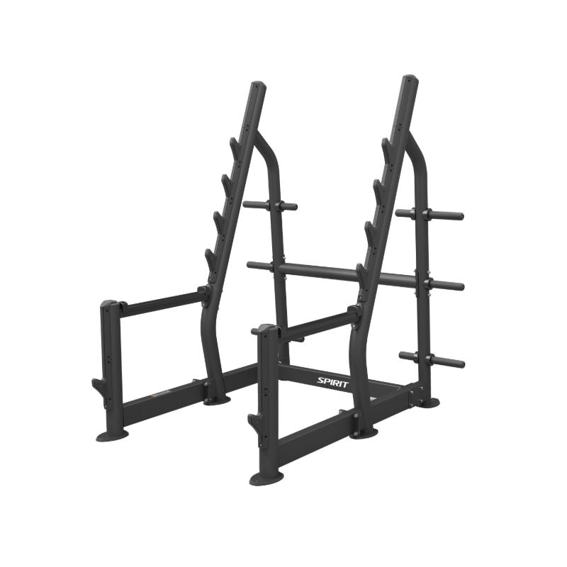 Black fitness power rack on a white background