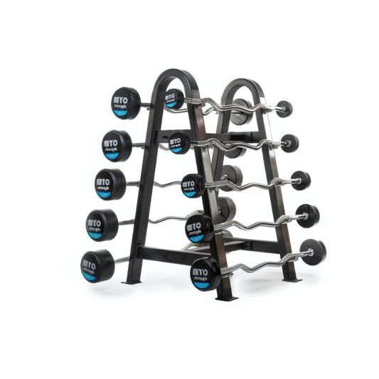 MYO Strength 10 Bar Double Sided Barbell Rack – EZ & Straight Bar Compatible