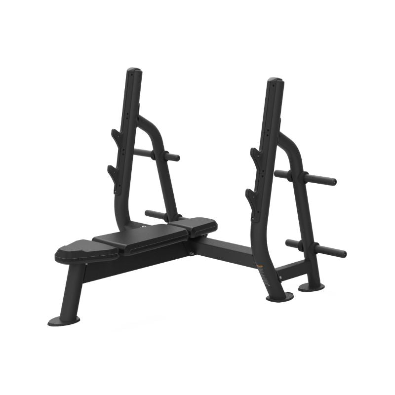 Black weight bench with adjustable arms on a white background