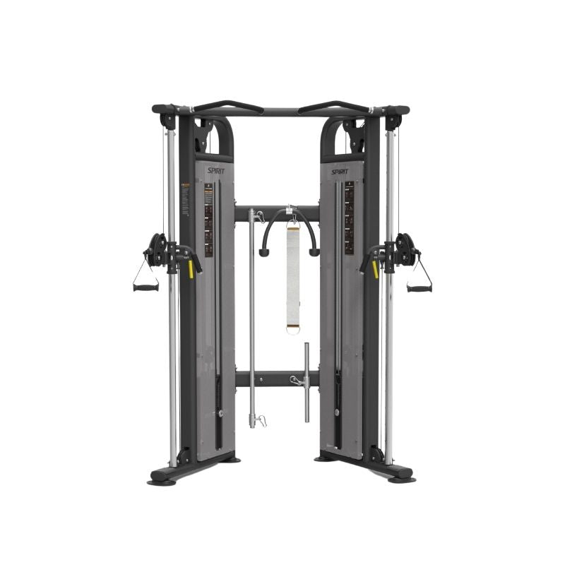 Exercise cable machine frame on a white background