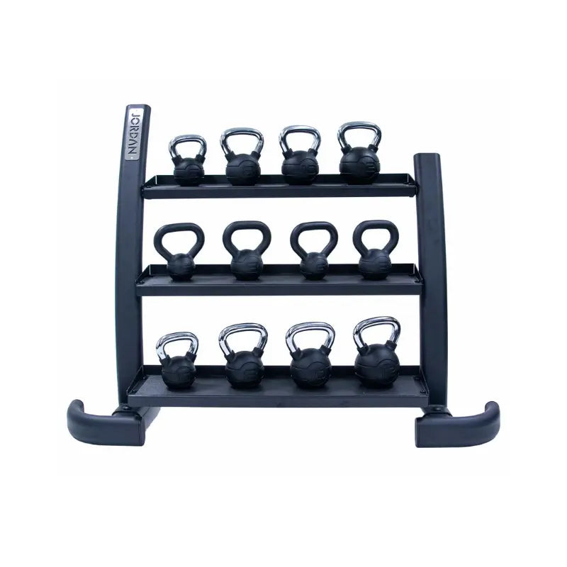 JORDAN Three-Tier Kettlebell Rack – 15-Kettlebell Heavy-Duty Storage - Home Gym Pro